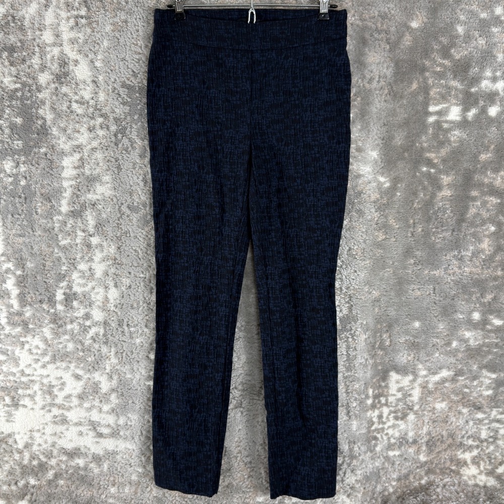 Renuar Size 2 Geometric Stretch Casual Pants Blue Black Pull On